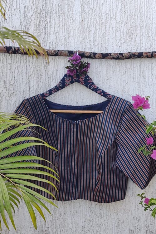 INDIGO MAROON STRIPES SILK READYMADE BLOUSE