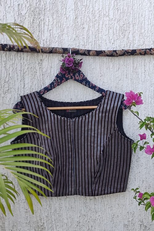 DARK MAROON STRIPES SILK READYMADE BLOUSE