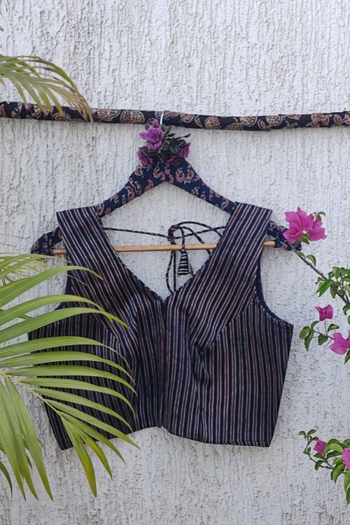 INDIGO STRIPES SILK READYMADE BLOUSE