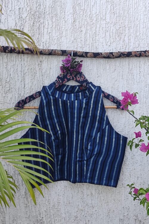 INDIGO STRIPES SILK READYMADE BLOUSE