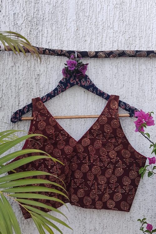 DARK MAROON AJRAKH READYMADE BLOUSE