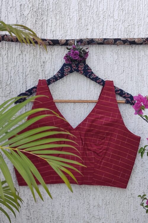 MAROON CHEX  HANDLOOM READY,ADE BLOUSE