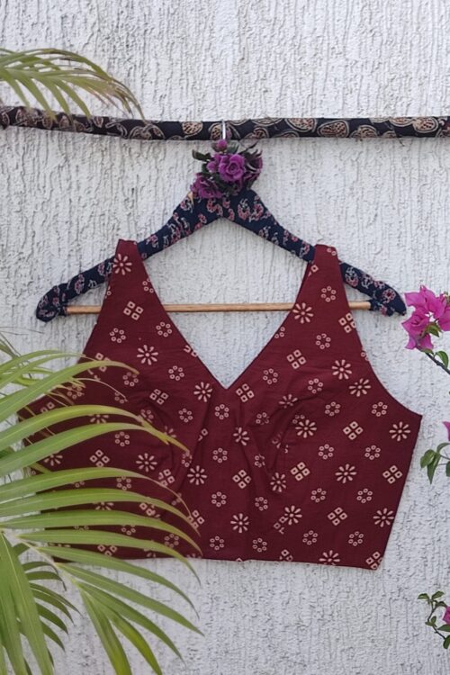 RUST MAROON BANDHINI PRINTED READYMADE BLOUSE