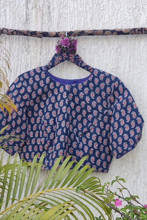 INDIGO HANDBLOCK PRINTED READYMADE BLOUSE