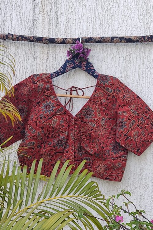 MAROON AJRAKH FLORAL JAAL HANDBLOCK PRINT READYMADE BLOUSE