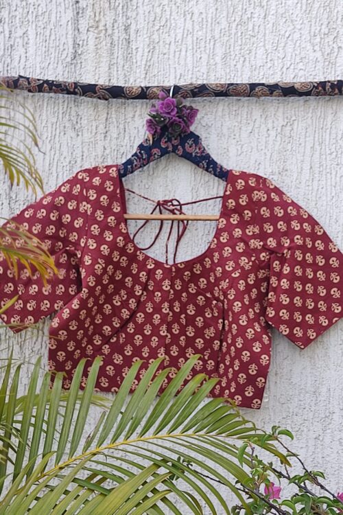 RUST SMALL BUTTI PRINT READYMADE BLOUSE