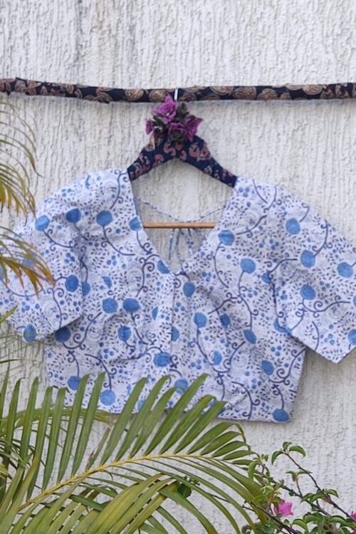 WHITE BLUE JAAL READYMADE BLOUSE