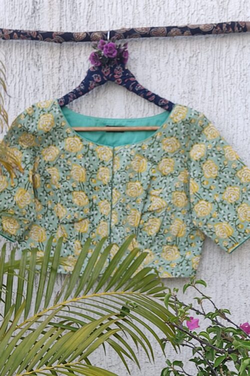 GREEN SANGANERI READYMADE BLOUSE