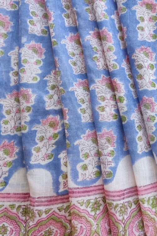 BLUE BLOSSOM COTTON LINEN SAREE