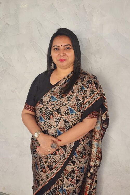 NATURAL DYES INTRICATE BLACK AJRAKH HANDBLOCK PRINTED SAREE