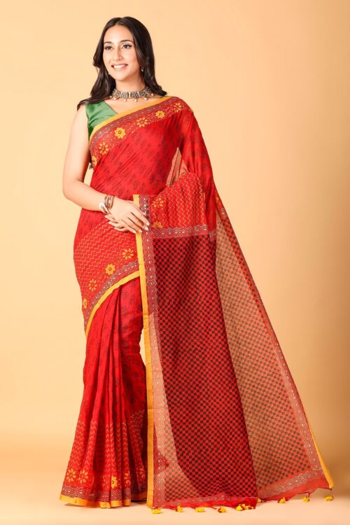 CHAPPAI COLLECTION-Lal Pari Handblock printed saree