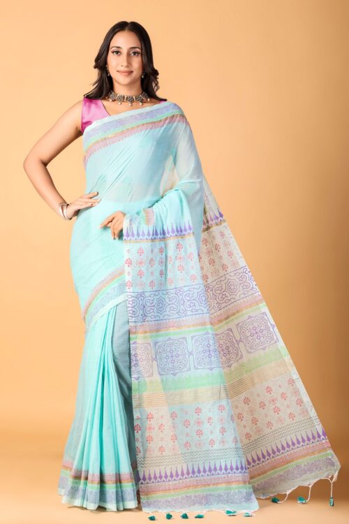 CHAPPAI COLLECTION-Asmani sitara Handblock printed saree