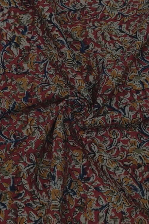 RED KALAMKARI –  HANDLOOM COTTON PRINTED KHADI FABRIC