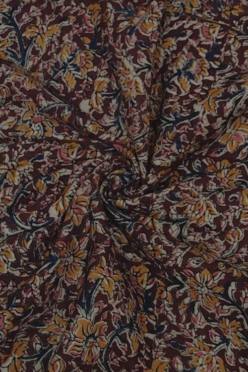 DARK MAROON-HANDLOOM COTTON PRINTED KHADI FABRIC