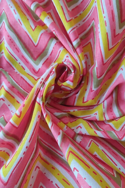 PINK ZIGZAG  HANDBLOCK PRINTED COTTON FABRIC