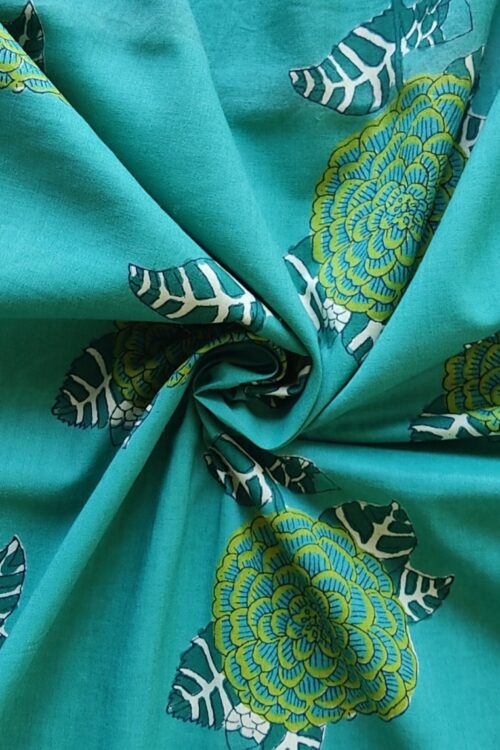 RAMA GREEN FLORAL JAAL HANDBLOCK PRINTED COTTON FABRIC