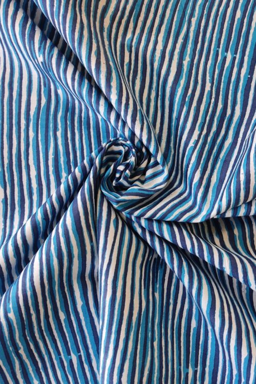 BLUE STRIPES HANDPRINTED COTTON FABRIC