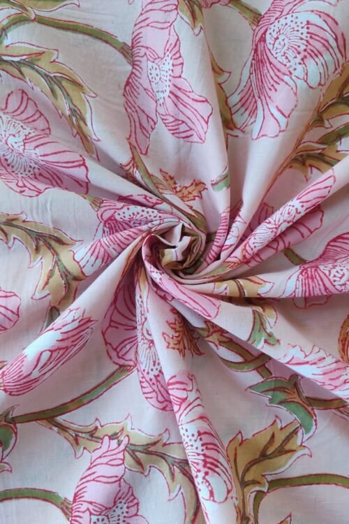 PEACH JAAL HANDBLOCK PRINTED COTTON FABRIC