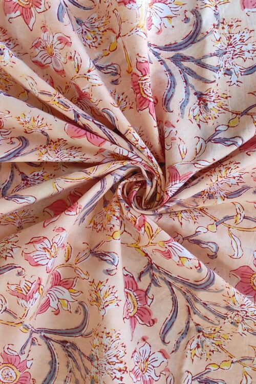 PEACH PINK JAAL HANDBLOCK PRINTED COTTON FABRIC