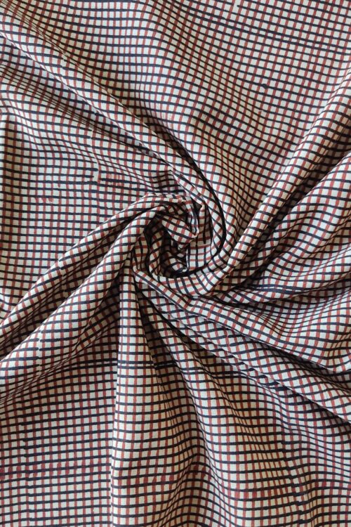 RUST BLACK CHECKS AJRAKH PRINTED COTTON FABRIC